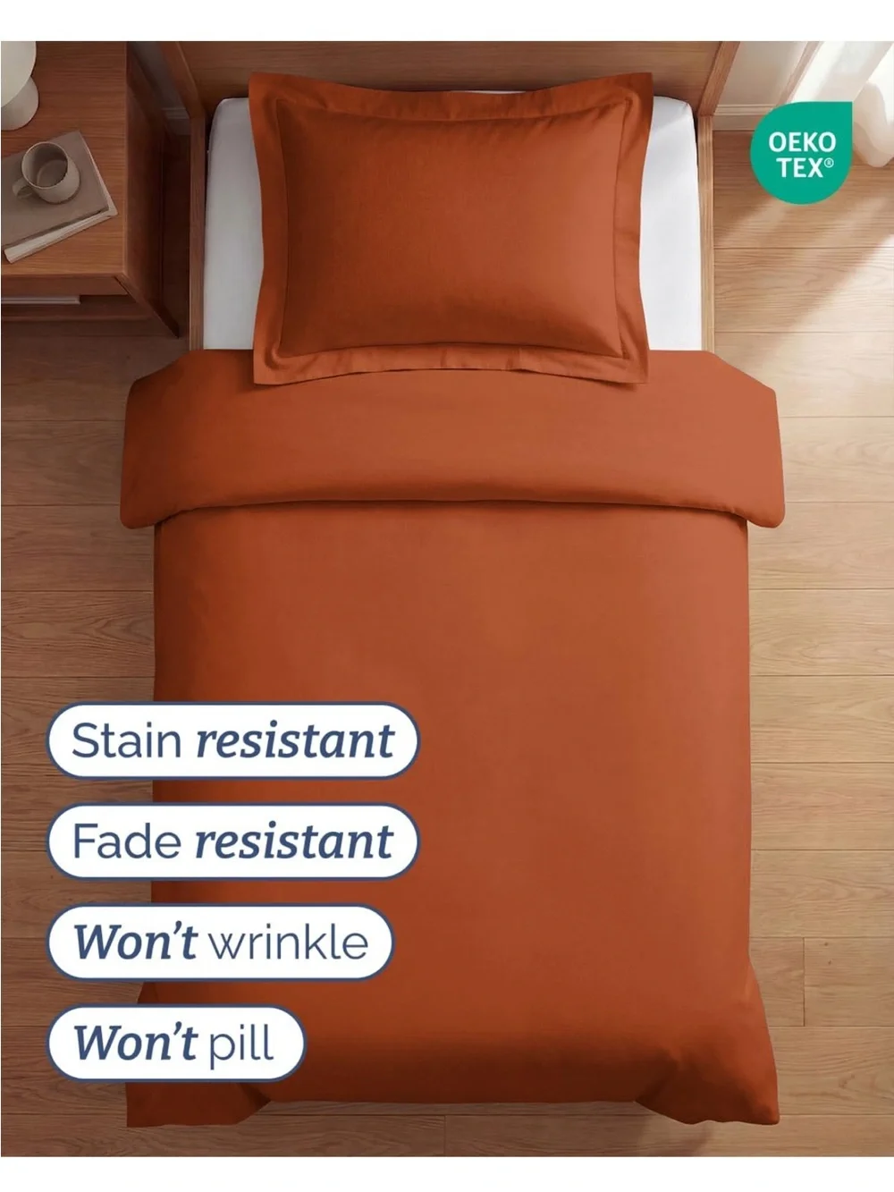 NEW Duvet Cover Twin/Twin XL - 2 Piece Set, College Dorm Room Ready, Terracotta